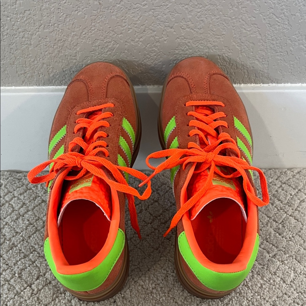 adidas Orange and Neon Green Suede Sneakers